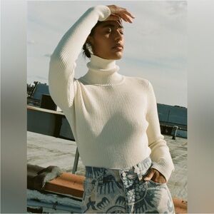 Mara Hoffman Cream Turtleneck Knit Sweater Large L Classic Minimalist NEW